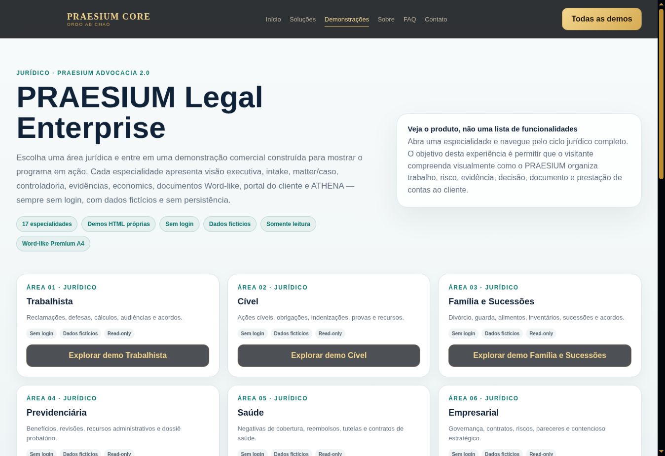 Catálogo demonstrativo do PRAESIUM Legal Enterprise