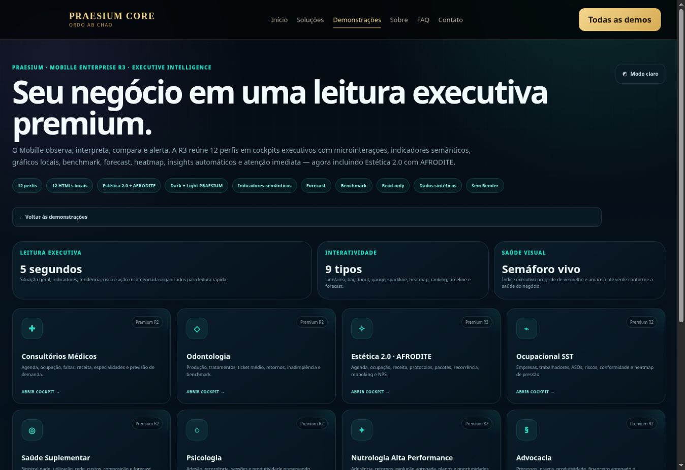 Tela demonstrativa do PRAESIUM Mobille Enterprise